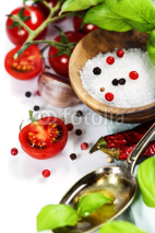 Fototapety fresh tomatoes, olive oil  and basil