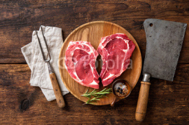 Fototapety Heart shape raw fresh veal meat steaks