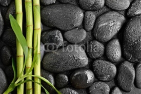 zen basalt stones and bamboo leaves