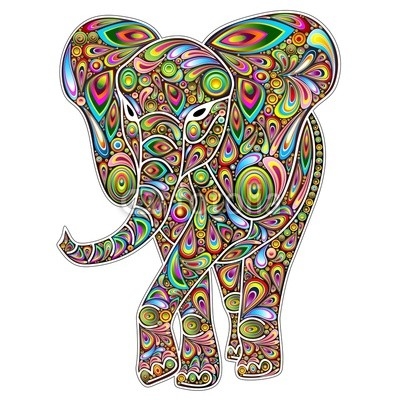 Elephant Psychedelic Pop Art Design on White