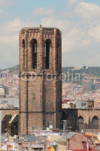 Naklejki Belltower of cathedral of Santa-Maria-del-Pi. Barcelona, Spain
