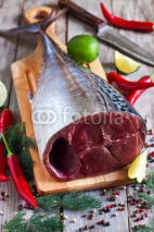 Naklejki Raw tuna with spices