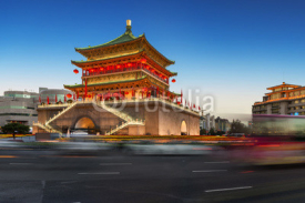 Fototapety ancient tower at dusk in xian city wall ,China