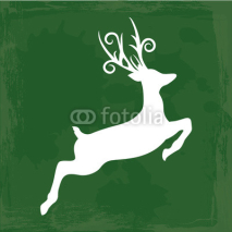 Fototapety Weißes Rentier springt auf grünem Hintergrund