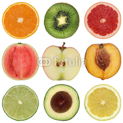 Collage mit gesunden Früchten und Obst