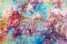 Fototapety messy watercolor splashes and gentle lilac twigs
