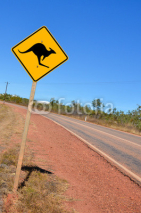 Naklejki Warning Sign on a Curving Road in the Australian Outback