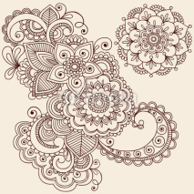 Naklejki Henna Tattoo Abstract Paisley Flower Doodles Vector