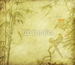 Fototapety birds and Silhouette of branches of a bamboo on paper background