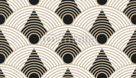 Fototapety Japanese seamless with triangles and circle scales in black and beige