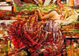 Obrazy i plakaty The sleeping girl drawn by oil on a canvas
