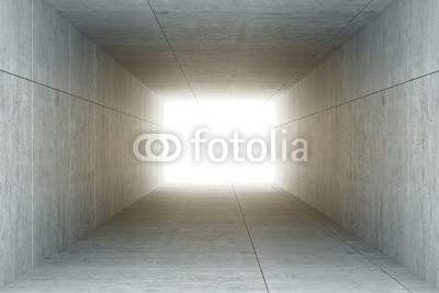 3d rendering : illustration of Abstract square cement concrete tunnel interior,light at the end of tunnel, go to success concept, abstract tunnel background
