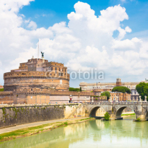 Naklejki Sant Angelo Castle and Bridge in Rome, Italia.