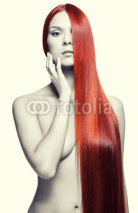 Naklejki Nude woman with long red hair