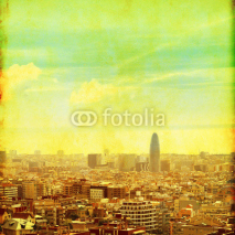 Grunge image of Barcelona cityscape.