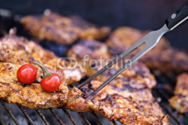 Fototapety Flame grilled steaks on the grill chilli red