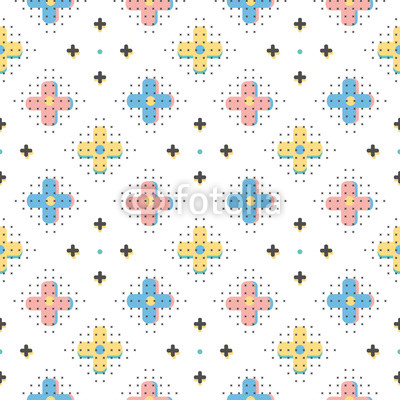 Vector creative seamless pattern, trendy geometric background. Minimal design elements, interpretation of retro style Memphis 80s 90s, Hipster Boho textiles. Abstract poster, cover, card design