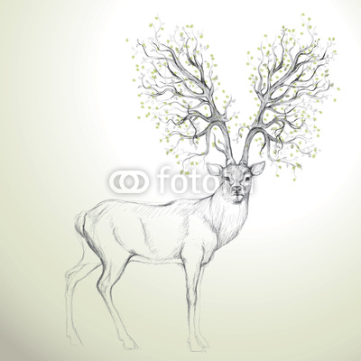 Deer with Antler like tree / Realistic sketch