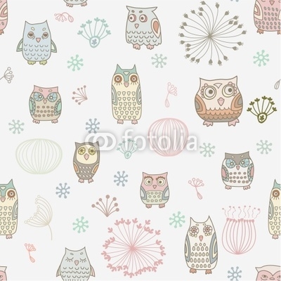 seamless background with colorful owls