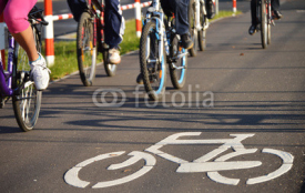 Naklejki Bicycle road sign on asphalt