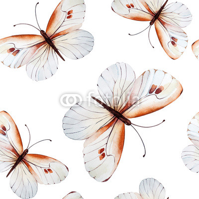 Watercolor butterflies, seamless floral vintage pattern backgrou