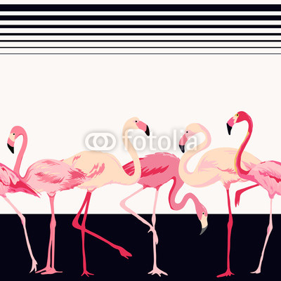 Flamingo Bird Background - Retro Seamless Pattern - in vector