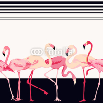 Fototapety Flamingo Bird Background - Retro Seamless Pattern - in vector