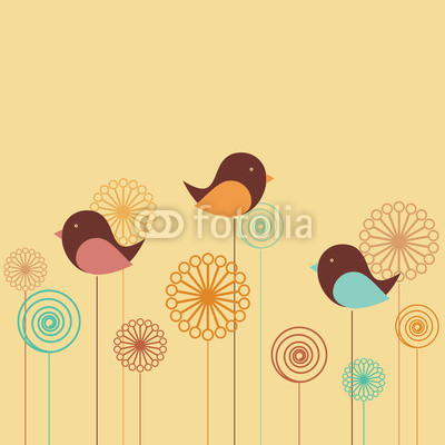 Background with birds and flowers