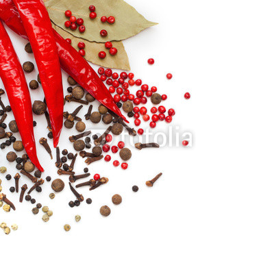 Vegetables and spices on a white background