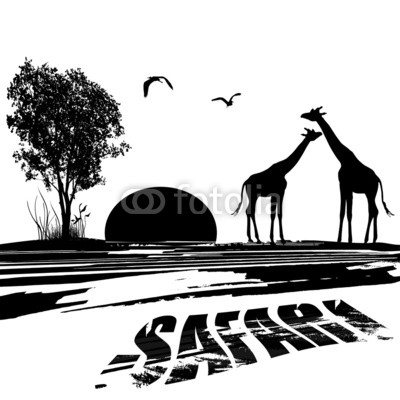 Two giraffes silhouette in Africa