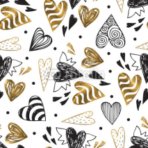 Fototapety Golden seamless pattern with the image of tribal hearts
