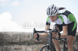 Naklejki road cycling - woman take a downhill ride