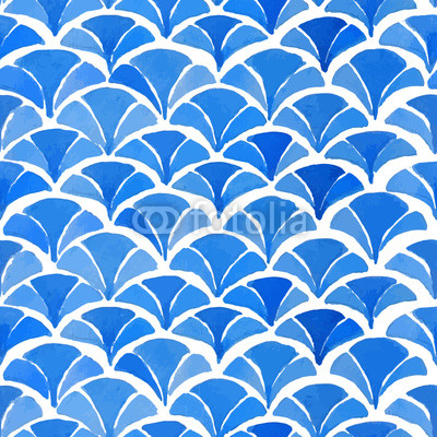 Watercolor blue japanese pattern.