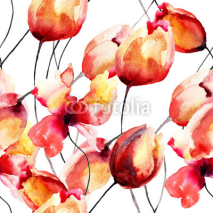 Fototapety Seamless pattern with Colorful Tulips flowers