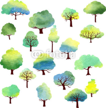 Fototapety set of different trees by watercolor