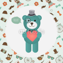 Naklejki Hipster Bear holding Heart illustration
