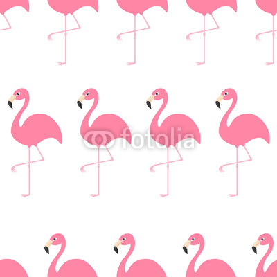 Seamless Pattern Flamingo Exotic tropical bird. Zoo animal collection. Cute cartoon character. Decoration element. White background. Isolated Flat design.