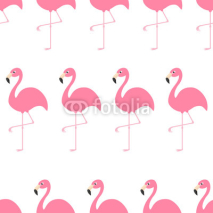 Naklejki Seamless Pattern Flamingo Exotic tropical bird. Zoo animal collection. Cute cartoon character. Decoration element. White background. Isolated Flat design.