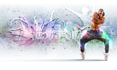 young man dancing hip hop with color lines