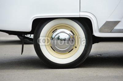 retro car wheel with white rubber