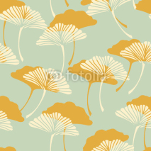 Naklejki a  japanese style ginkgo biloba leaves seamless tile in a gold and light blue color palette