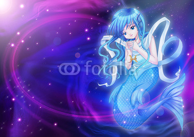 Manga style of zodiac sign on cosmic background, Pisces