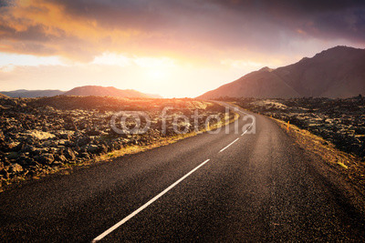 Typical Iceland landscape with road