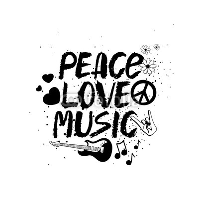 Peace Love Music Hand Drawn Lettering.