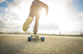 Naklejki Man is going to skateboarding on the road - caucasian people - people, sport and skateboarding concept