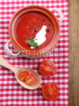Naklejki Tasty tomato soup on wooden table