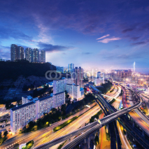 Fototapety Hong Kong Cargo Terminal and highways at sunset