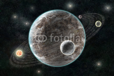 New Planetary System, Abstract cosmic background with planets an