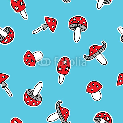 Seamless pattern with cute cartoon mushrooms