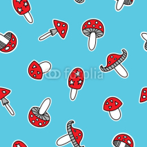 Fototapety Seamless pattern with cute cartoon mushrooms